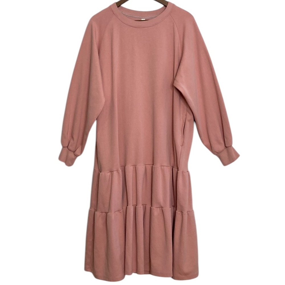 Nap Dress Womens Small Pink Cotton Crewneck Tiered Cotton Oversized Loungewear